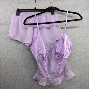 Frederick's of Hollywood Lavender Satin Lace Camisole & Shorts Set Size M